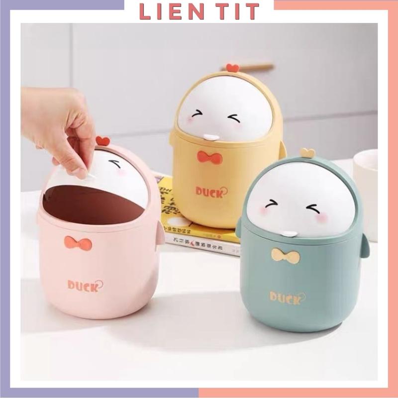 Thùng Rác Mini Để Bàn Nắp Lật Hình Chú Vịt Cười Cute, Thùng Sọt Đựng Rác Mini Văn Phòng Đựng Vỏ Kẹo Hạt Dưa Tiện Lợi