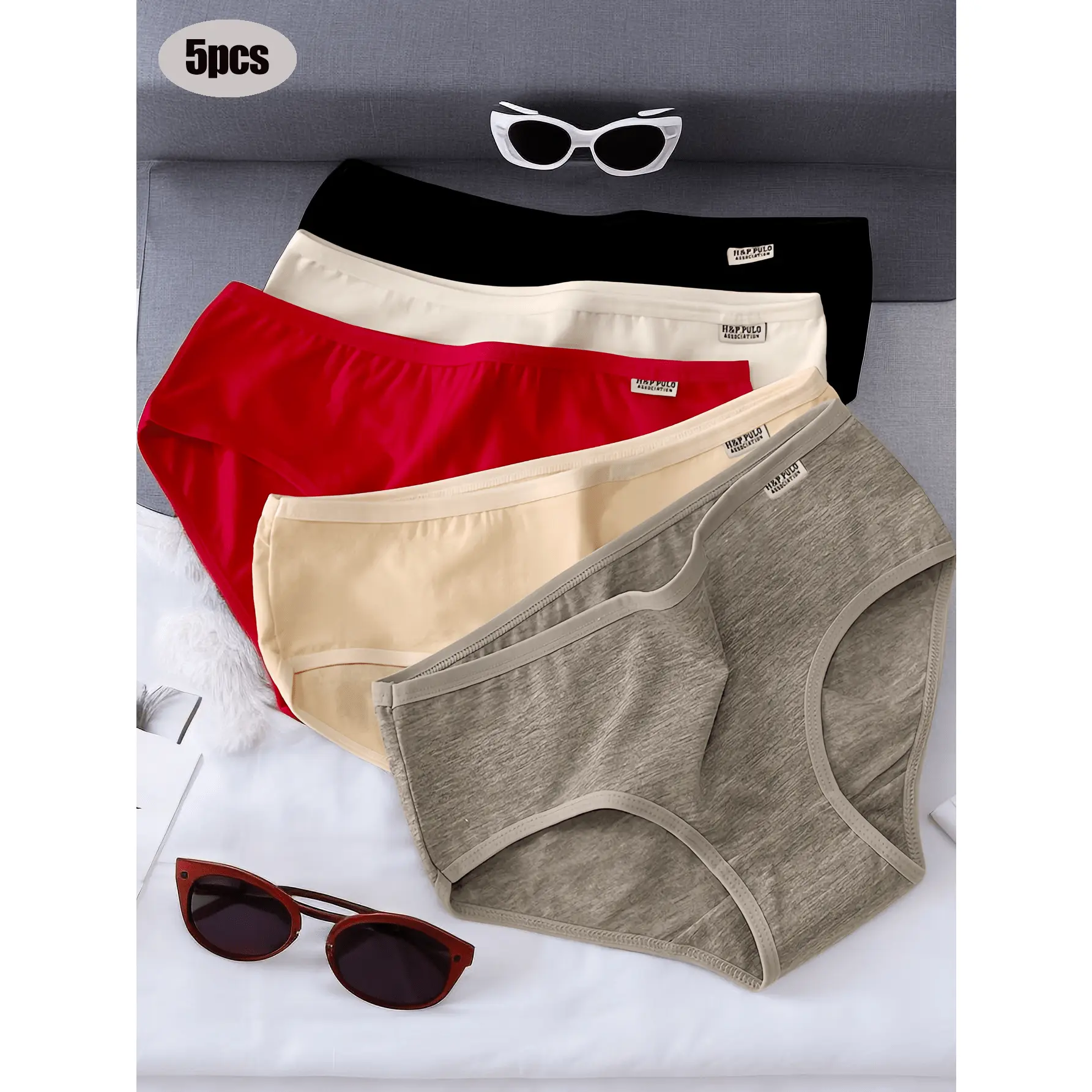 5pcs Cotton Lingerie Elastic Soft Minimalist Women&Student Comfortable Bikini Skin Friendly Comfortable Breathable Basic Panty Sports Style Mid Waist Antibacterial Underwear