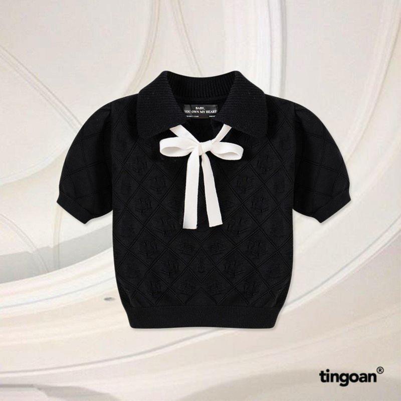 TINGOAN - Áo len đen crop bề mặt len hoạ tiết quả trám cùng chi tiết buộc nơ YURI YURI TOP/BL