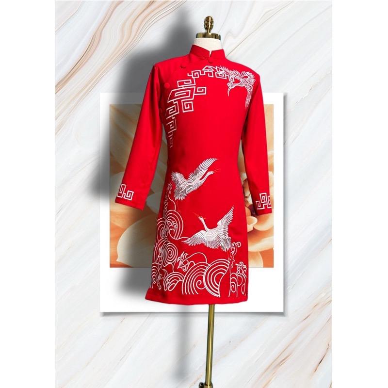 ￼Áo Dài Nam Vải Tuyết Mua Cao Cấp Thêu Hạc Tỉ mỉ và tinh xảo 2
