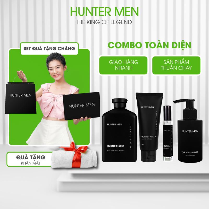 [Mua 1 Tặng 3] Combo Toàn Diện cho nam HUNTER MEN | Sữa tắm gội 4in1 350ml+Dung dịch vệ sinh 100ml+Sửa rửa mặt 100ml+Nước Hoa 10ml | TẶNG (Túi & Hộp Hunter Men & Khăn mặt Hunter) Dưỡng Thể Làm Đẹp Da