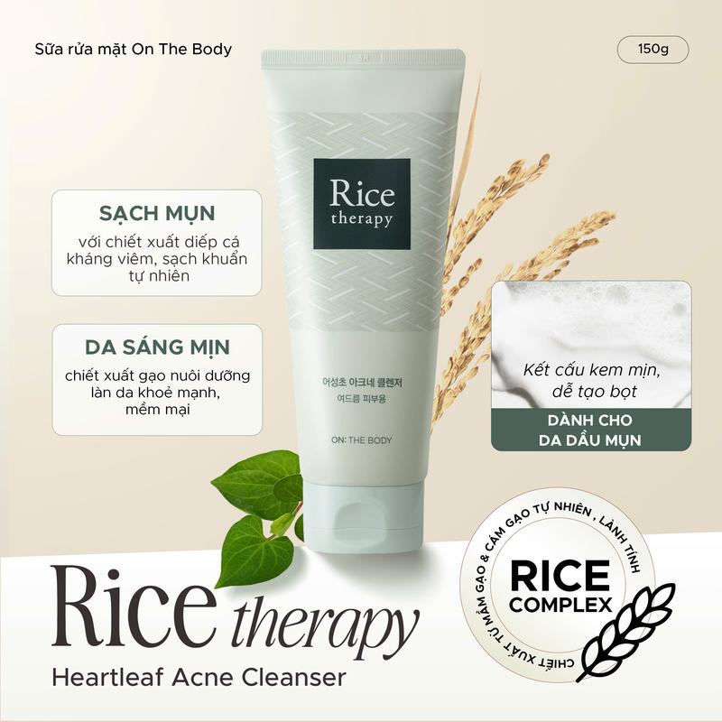  Sửa Rửa Mặt ON: THE BODY- Chiết Xuất Gạo Và Rau Má-Dành Da Dầu Mụn Kháng Viêm Sạch Khuẩn giảm mụn 150g 