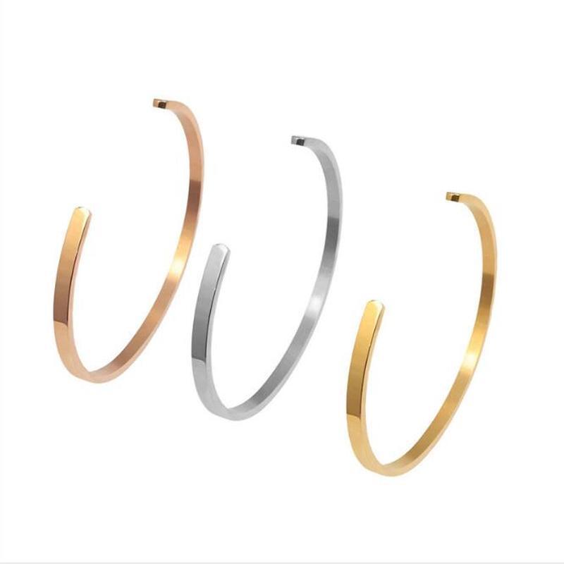 Vòng Tay Thép Không Gỉ, Thương Hiệu Thời Trang Mới, Loại C 4Mm, Phong Cách Đơn Giản, Vòng Tay Mở Nữ Bằng Thép Titan 0