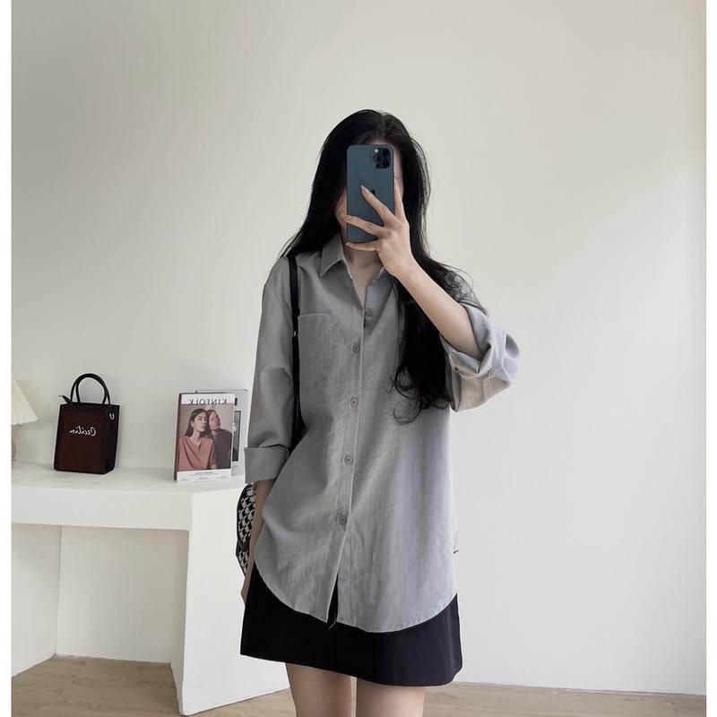 Áo sơ mi nữ dài tay form rộng ulzzang kiểu hàn basic 10 màu dễ phối đồ ( có bigsize) | BigBuy360 - bigbuy360.vn