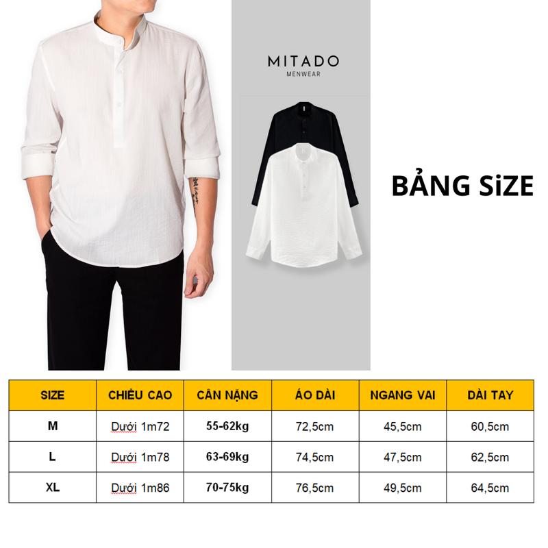 Product Introduction of Áo sơ mi nam dài tay cổ tàu MITADO, áo sơ mi đũi form rộng trẻ trung năng động, mã 600 0