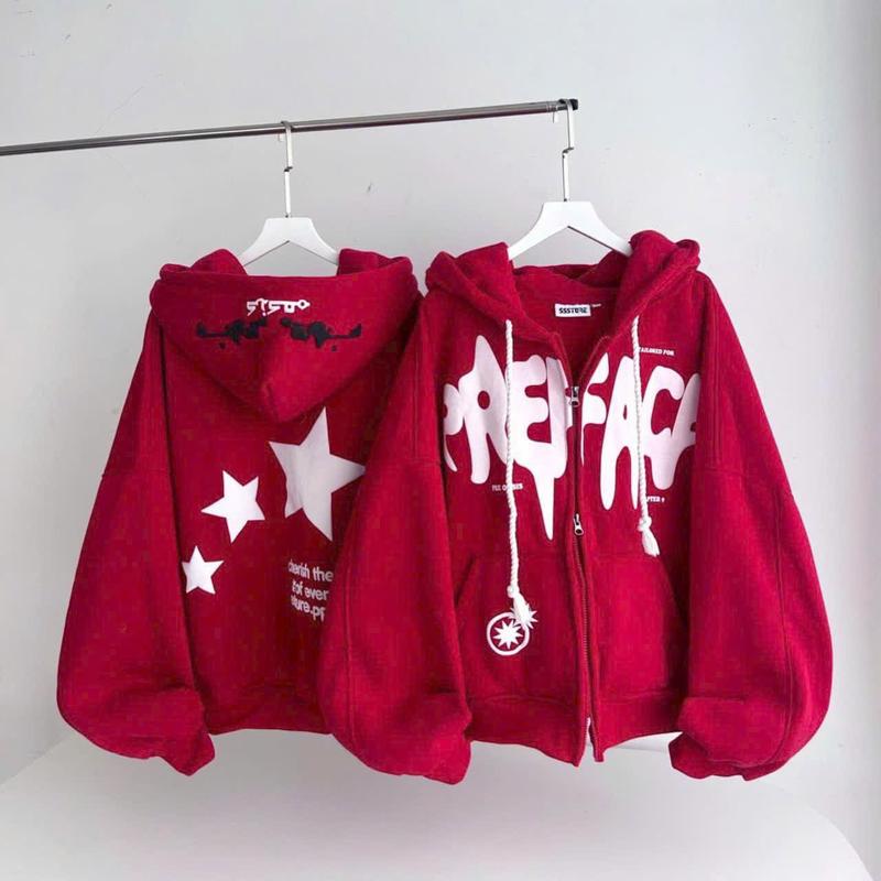 Áo Khoác Hoodies Zip Thun Nỉ Nam Nữ In Nổi Nón 2 Lớp Phối Sét 2 Đầu, Phong Cách Thời Trang Mẫu Kem