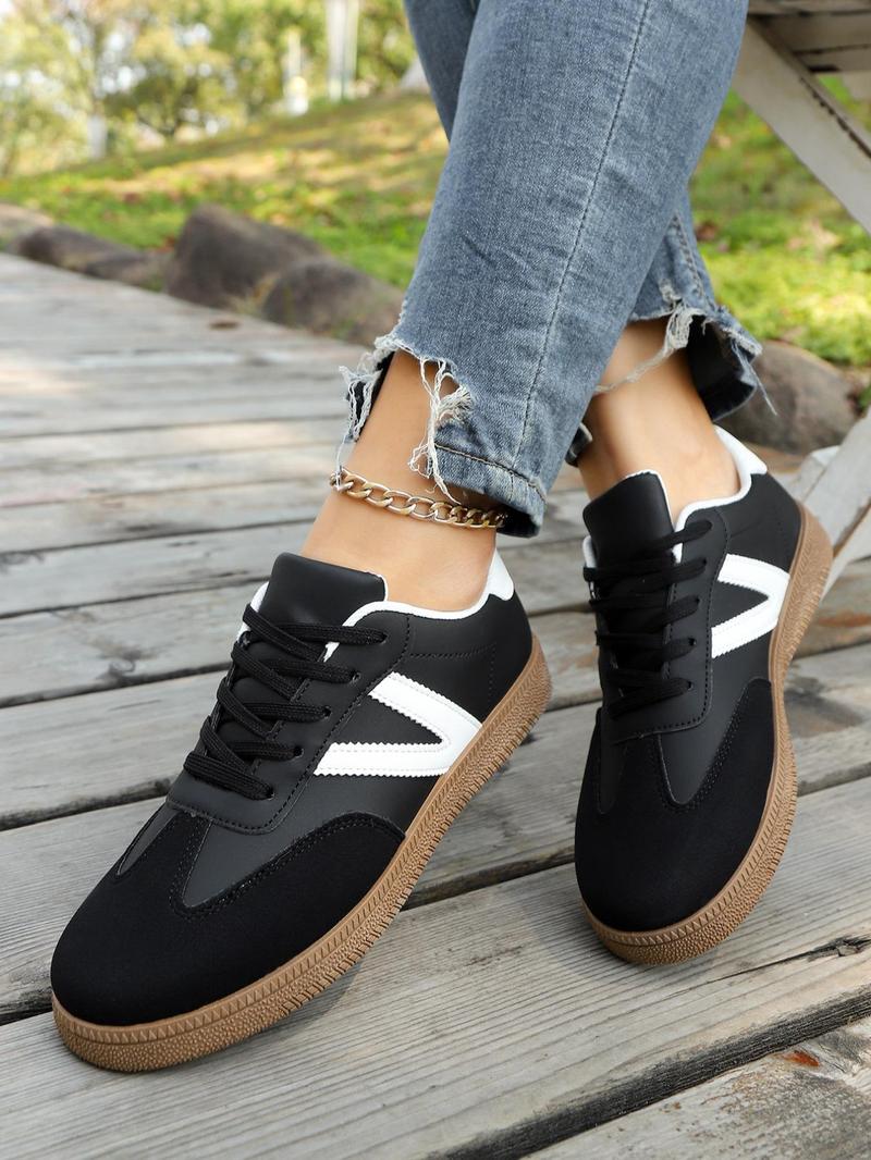 Product Introduction of Women's Fashionable Plain Color Lace Up Sneakers, Casual Comfortable Breathable Sports Running Shoes, All-match Basic Shoes for Daily Wear 5