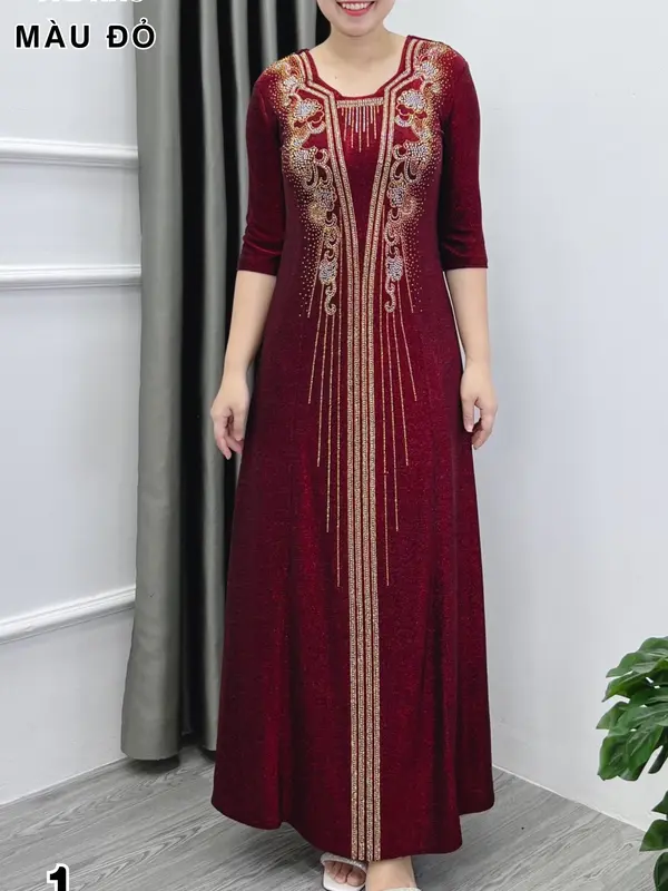Đầm MAXI dạ hội trung niên chất nhũ kim sa co giãn cực tốt cho mẹ dự tiệc sang trọng bigsize 80KG - M531 2