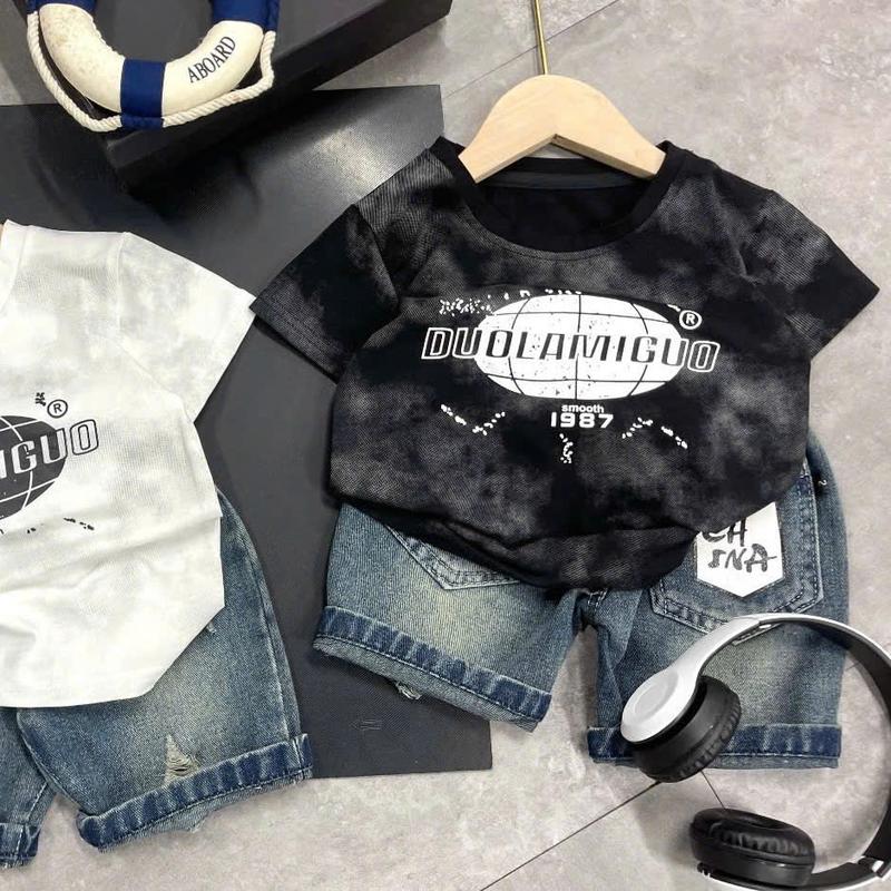 [Voikit] VB012 Set bộ cực chất cho bé trai áo cotton loang phối quần jean rách xước cho bé trai size từ 8-20kg 4