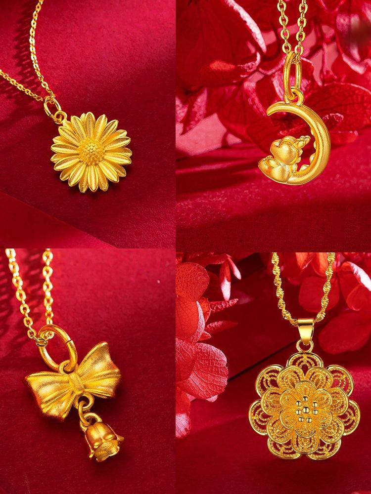 Product Introduction of SOURCE Vietnam Alluvial Gold Necklace Women 999 Pure Gold 18K Gold Plated Bow Flower Pendant Clavicle Chain Gold Plated 0