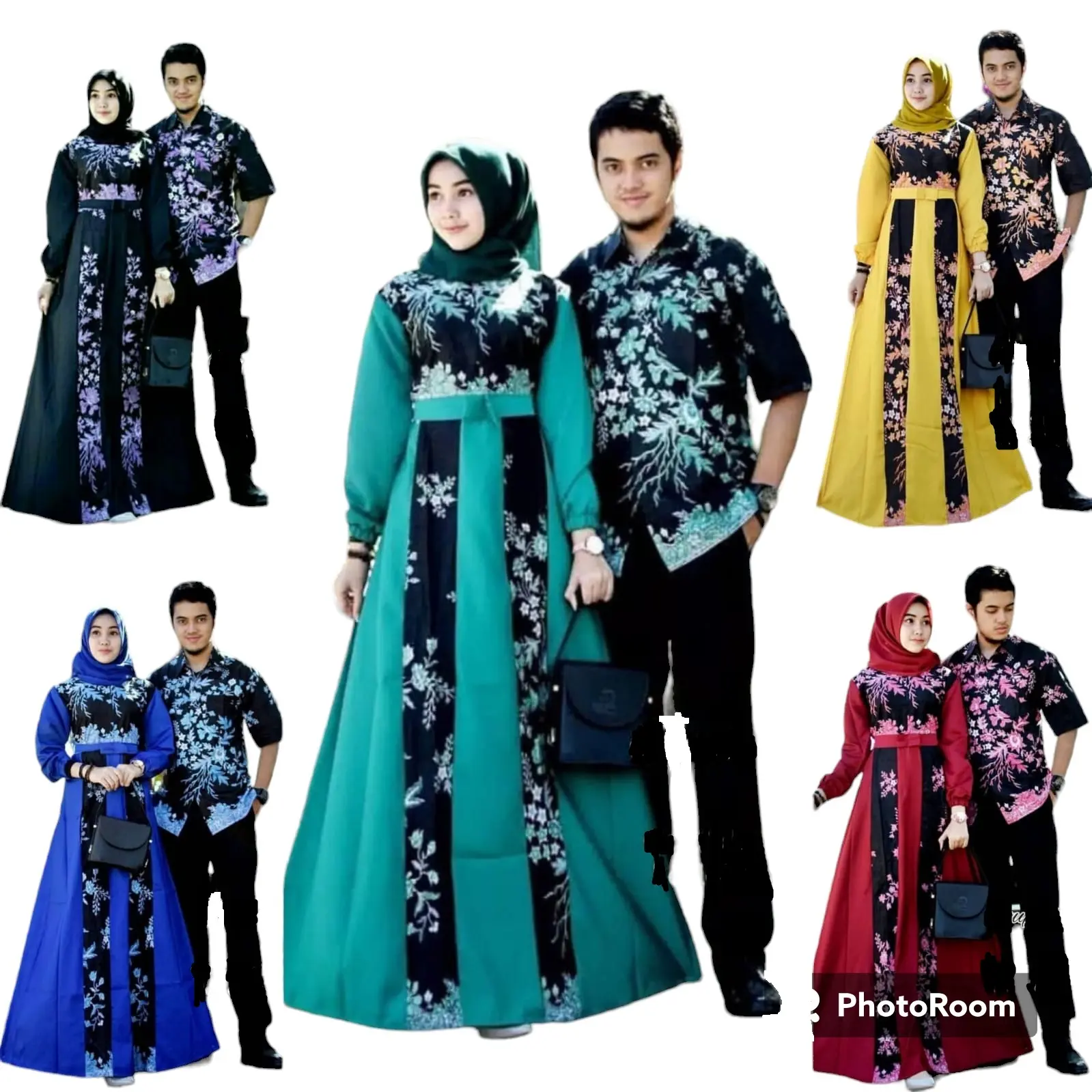 Couple Pasangan Lebaran Batik Kartika Batik Buketan Hitam Warna Muslim