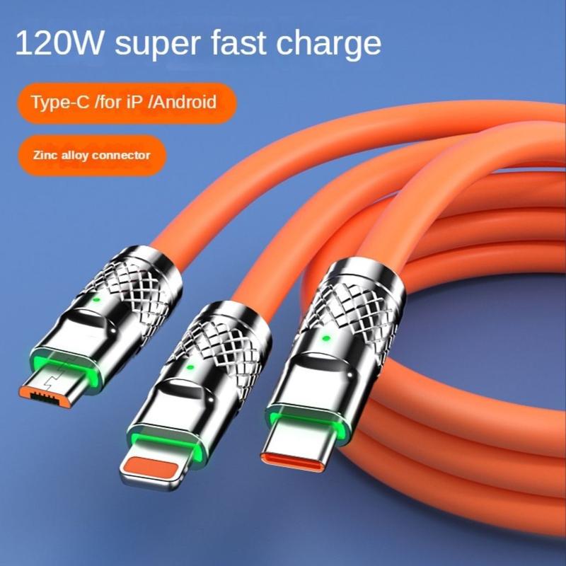 Cáp Sạc Nhanh 3 Trong 1 6A Đầy Đủ Cổng [ BH 6 Tháng ] - 3 Cổng Bằng Silicone Và Hợp Kim Kẽm Cực Bền Và Chất Tốt Phụ Kiện Sạc Điện Thoại 3