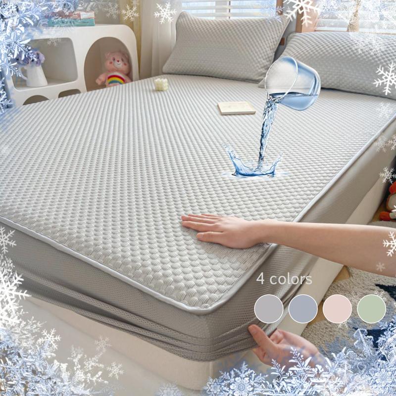 Waterproof Mattress Protector Set, 3 Counts/set Including 1 Count Fitted Sheet & 2 Counts Pillowcase, Comfortable Bedding Set for Home Bedroom 8