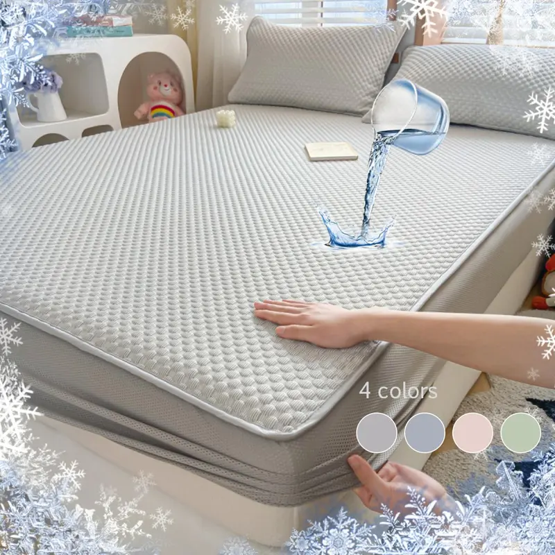 Waterproof Mattress Protector Set, 3 Counts/set Including 1 Count Fitted Sheet & 2 Counts Pillowcase, Comfortable Bedding Set for Home Bedroom 8