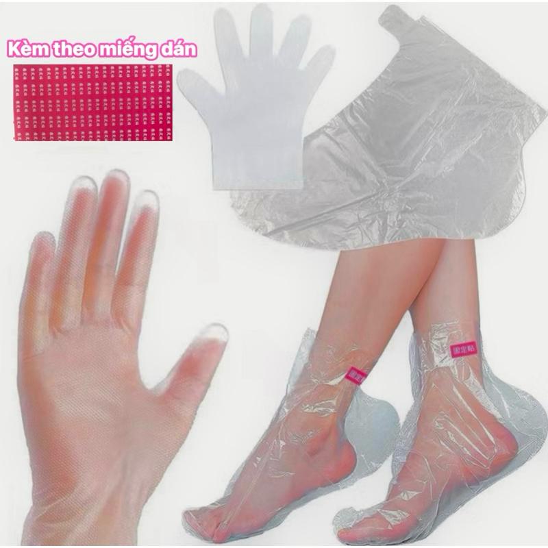 Set 100 CÁI bao tay bao chân Ủ KEM nilon dưỡng mềm da ủ kem siêu trắng loại ngắn