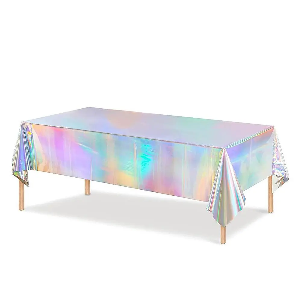 Laser Plastic Tablecloth, Shiny Disposable Laser Rectangular Table Cover, Holographic Foil Tablecloth for Birthday, Wedding Decor