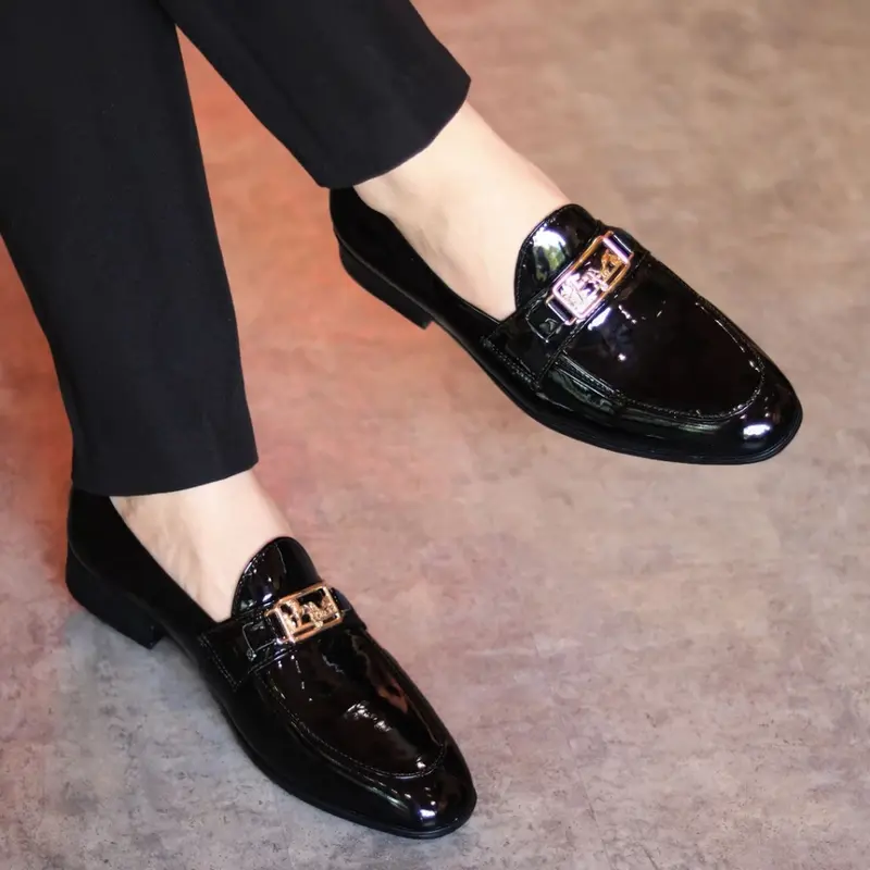 Giày Lười Da Nam Cao Cấp HOT TREND 2024 Chất liệu Da Bóng H.M, Phong cánh Hàn Quốc Shoes Đế Bằng Loafer  Cao Su 3