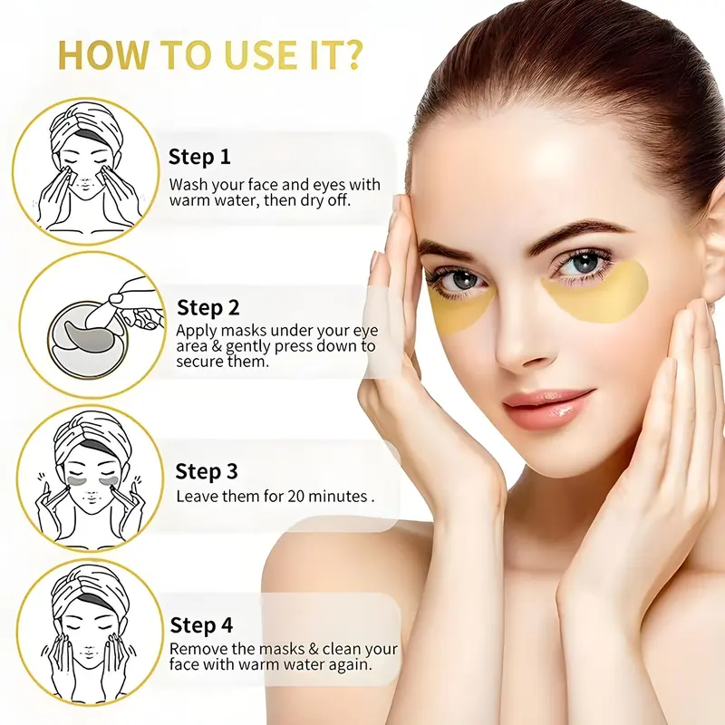 24k Gold Collagen Eye Mask, 60pcs/set Hydrating Eye Gel Patch, Moisturizing Beauty & Personal Eye Care Product 3