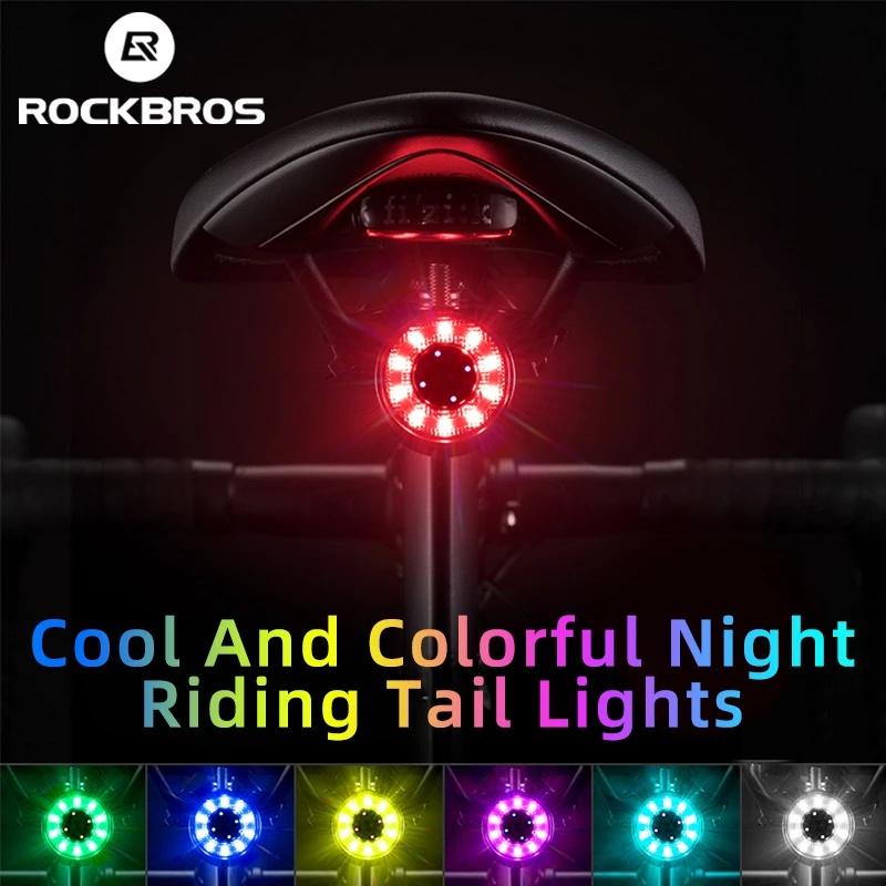 Đèn xe đạp, ROCKBROS, 7 màu trong 1, Sạc USB, Đèn sau LED cảnh báo an toàn, Giá đỡ đôi, Phụ kiện xe đạp, Thích hợp cho xe đạp.