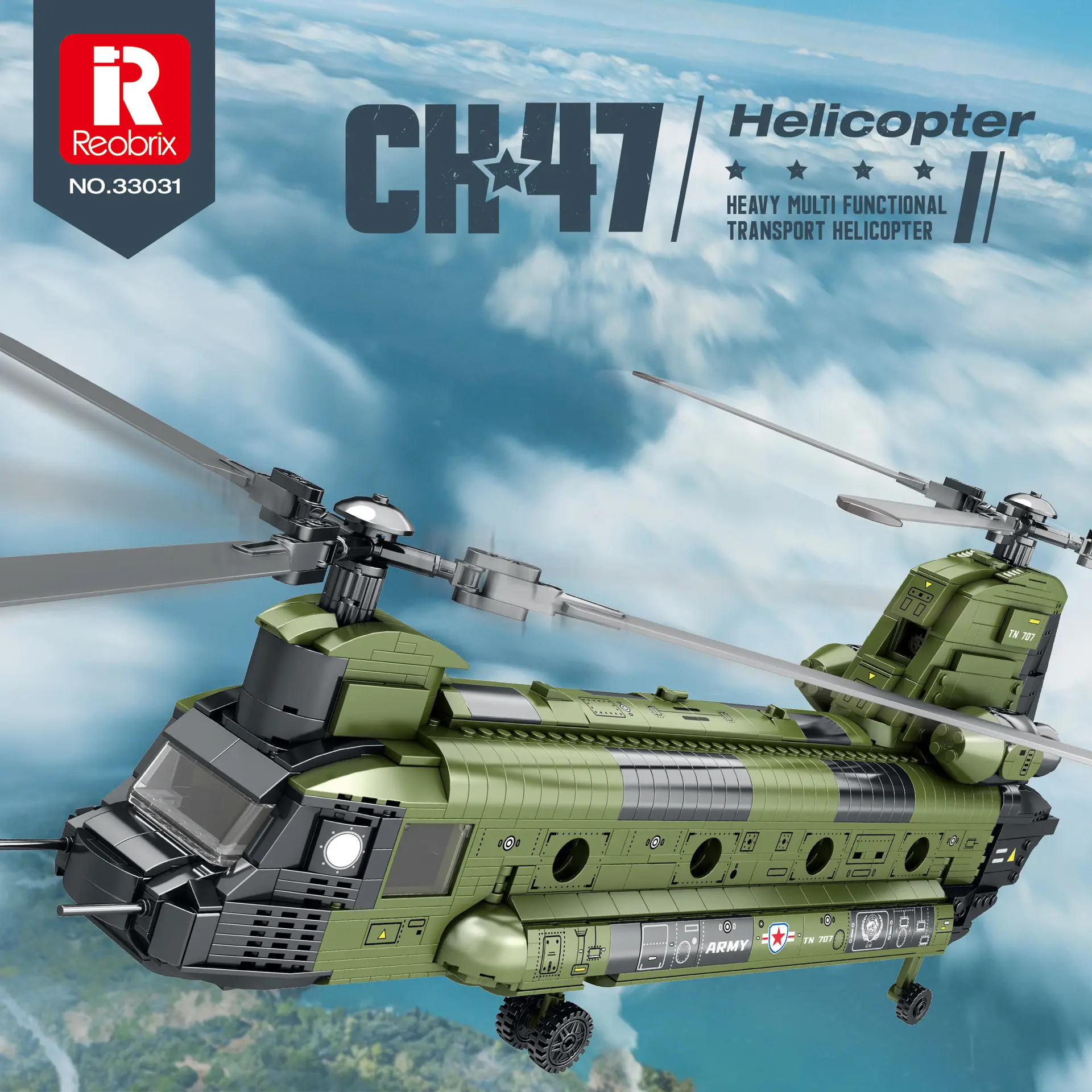 1458PCS CH-47 Chinook Helicopter Building Set - Dual Rotors & Cargo-Transport Design, LEGO-Compatible Military Model Kit for Collectors/STEM Enthusiasts