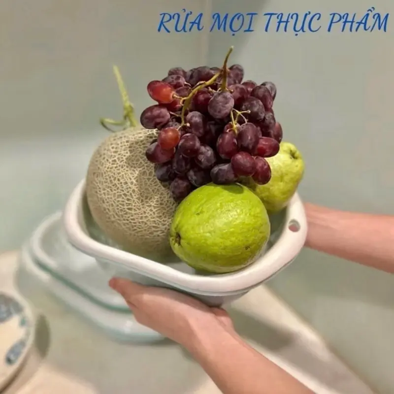Bộ thau rổ nhựa loại bầu ECOMAX cao cấp 6 món dày đẹp đựng thực phẩm rau quả - Set 3 bộ rổ nhựa bầu kèm thau 1