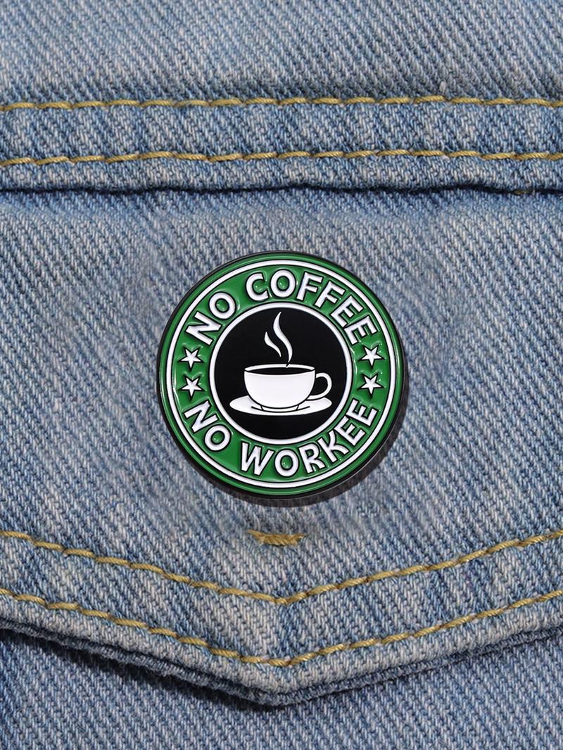 Product Introduction of Creative Coffee Lover's Round Brooch, Letter Design Enamel Pin for Clothes Backpack Hat Decoration, Fashion Accessories for Women & Men 0