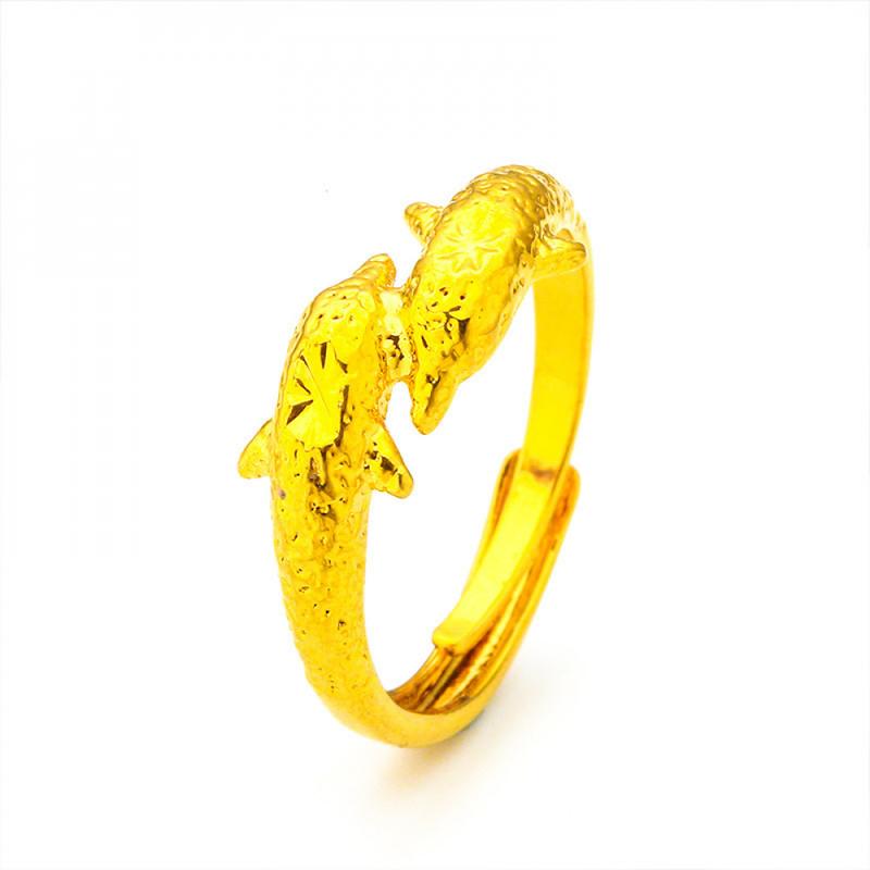 Nhẫn Hình Cá Heo, Vàng, Dành Cho Nam Và Nữ, Được Làm Bằng Titan, Mạ Vàng 24K, Có Thể Điều Chỉnh, Đồ Trang Sức 5