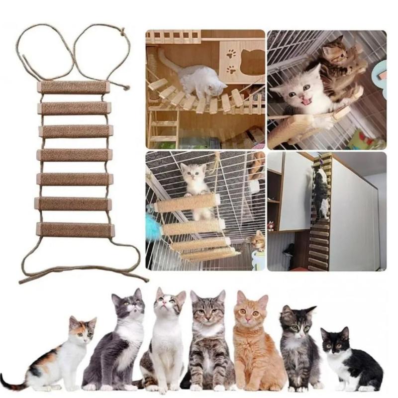 Product Introduction of Multifunction Sisal Sisal Rope Cat Ladder Wood Wear Resistant Cat Step Scratcher Post Wall Mounted Cat Scratcher Shelf Cats Cage 9