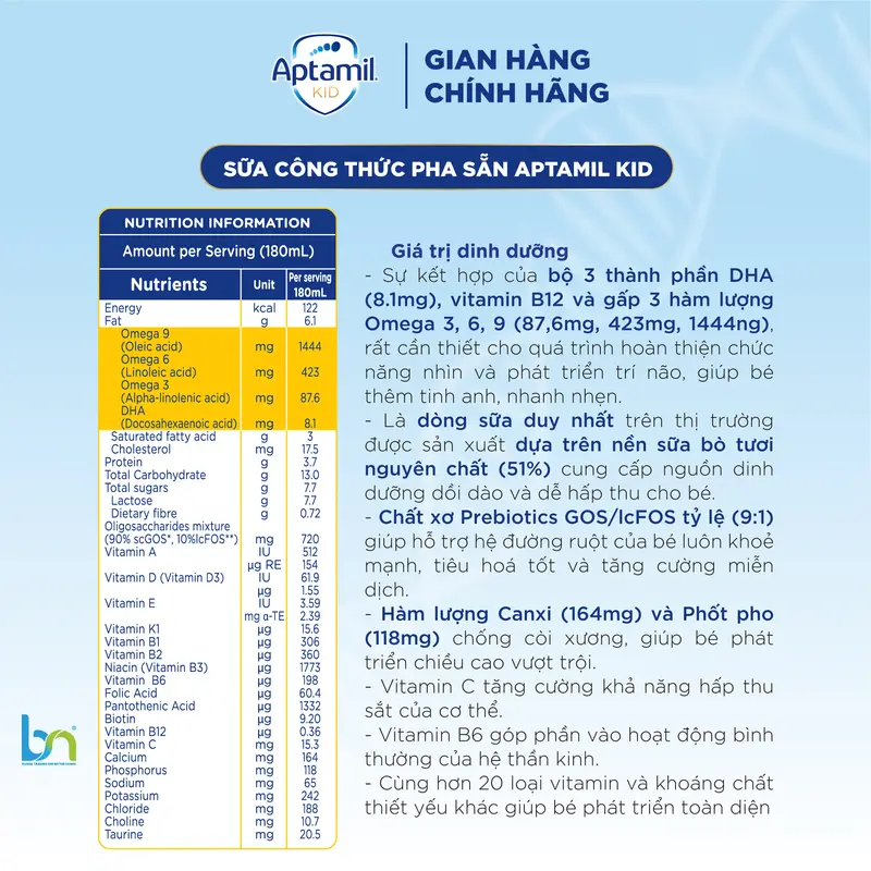Thùng Sữa Dinh Dưỡng Aptamil pha sẵn Aptamil Gold 180ml, Aptamil Kid 180ml, Aptamil Kid 110ml cho bé 4