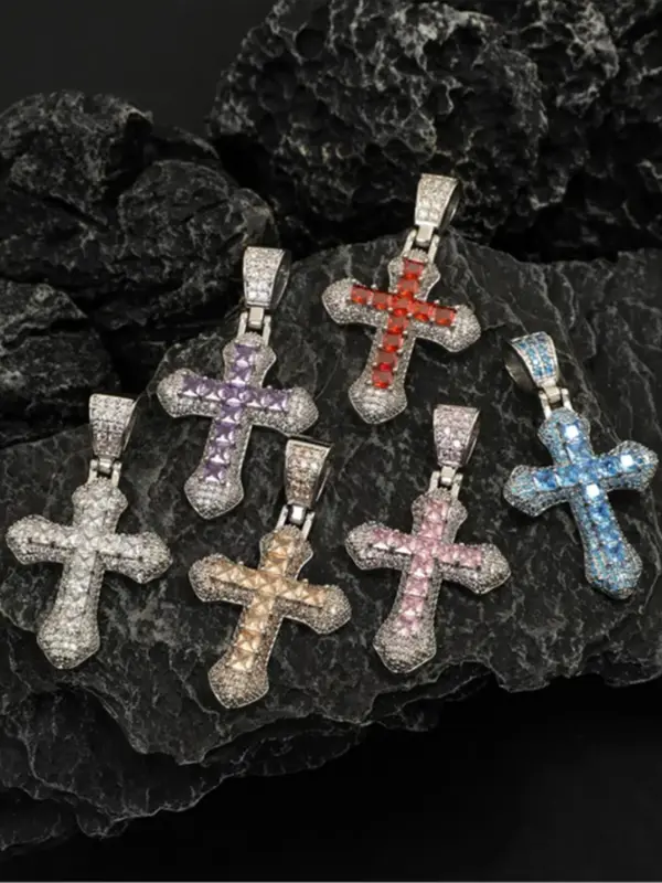 Rhinestone Cross Pendant Necklace for Women & Girls, Summer Stainless Steel Jewelry for Daily Wear, Trendy Twist Chain Jewelry for Birthday Gift 7