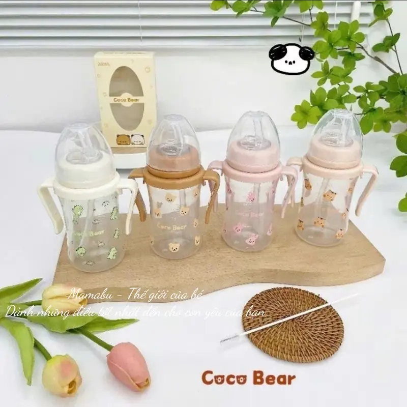 ( Tặng Cọ Ống Hút ) Bình Tập Hút Tập Uống Cầm Tay CocoBear Ống Hút Silicone Mềm Mại Chống Sặc, Dung Tích 180ml/ 240ml Cho Bé Mamabu 1