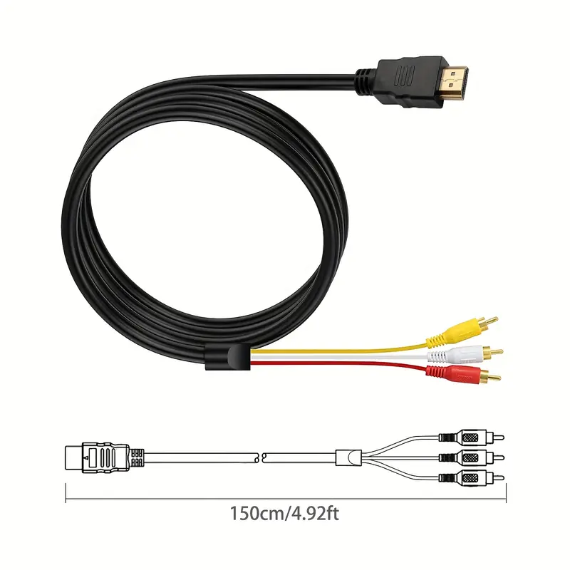 Bộ Chuyển Đổi đầu nối cáp AV, giao diện HD sang cáp RCA, độ phân giải 1080P, chiều dài 5 foot, đầu nối HDMI nam sang 3-RCA, thích hợp cho cáp kết nối một chiều, cho TV, HDTV, DVD 2