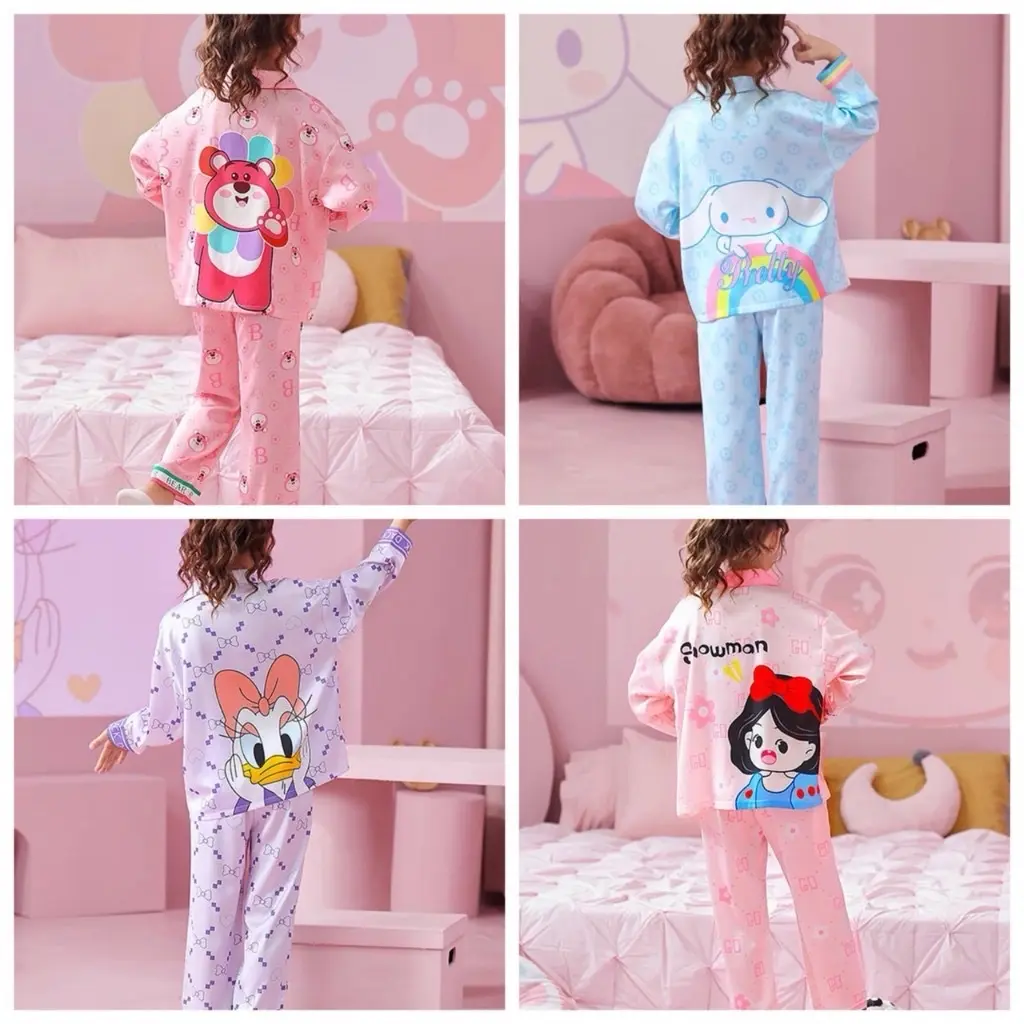 [12KG - 48KG ] Đồ Bộ Bé Gái Pijama Chất Vải Lụa Cao Cấp Tay Dài Quần Dài_BM50