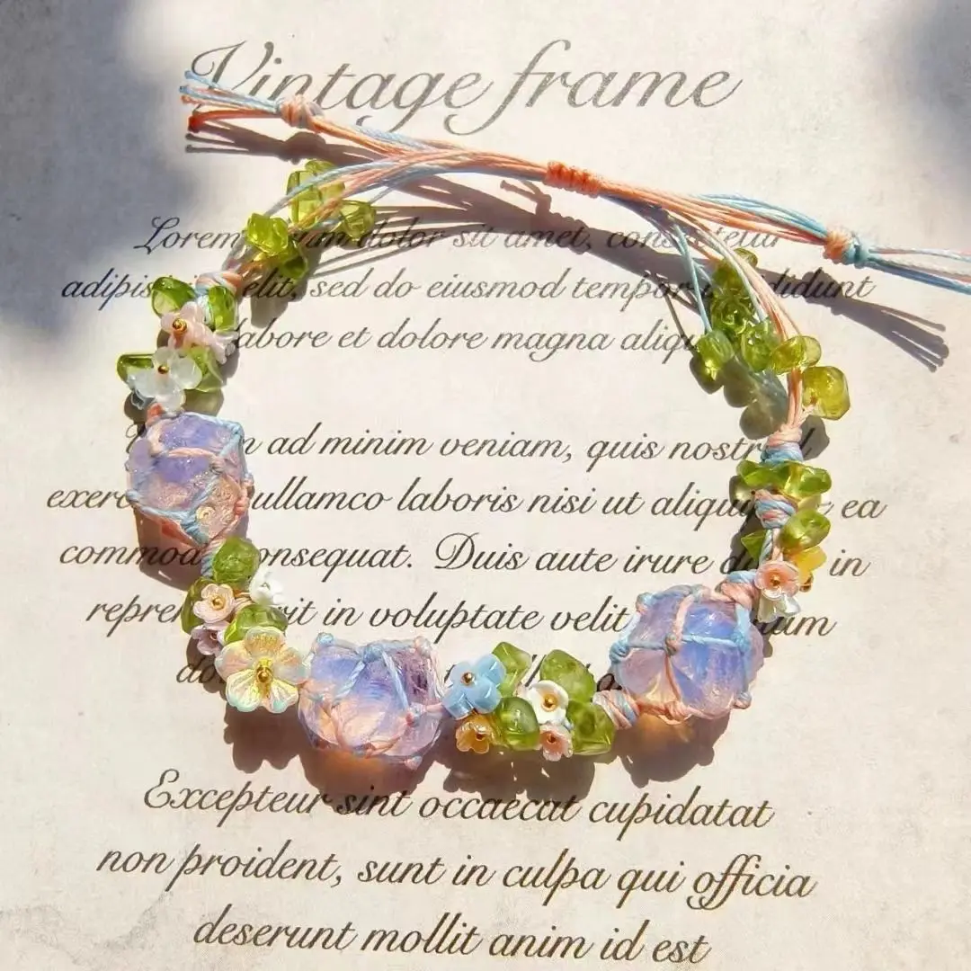 Hand-Woven Synthetic Crystal Stone Bracelet Handmade Net Pocket Woven Hand Strap Bracelet Pink Crystal Bracelet cd  bracelet