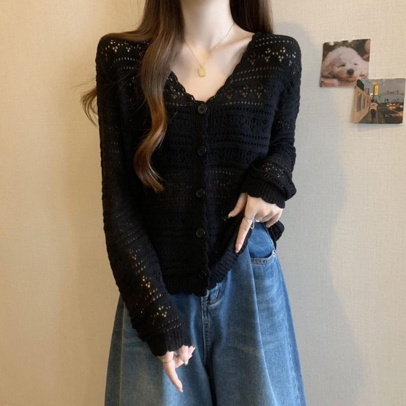 Áo len cardigan dệt kim rỗng mới cho nữ áo khoác mỏng khăn choàng chống nắng dài tay áo ngắn Top Women 2