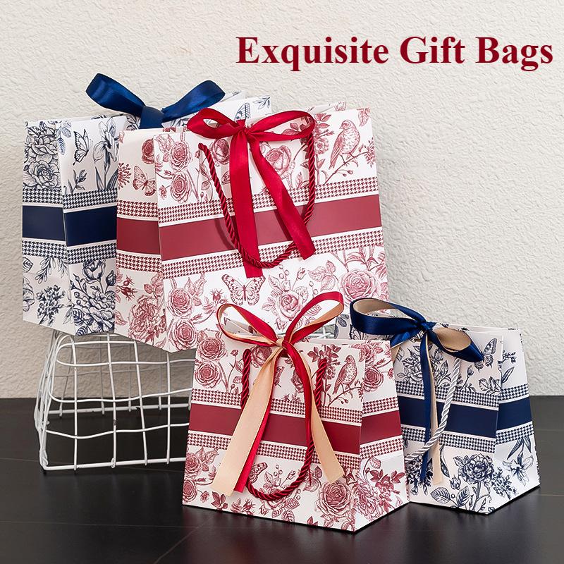 Túi quà tặng, túi đóng gói có kết cấu, ruy băng miễn phí, thích hợp cho quà tặng, hộ tống đám cưới, túi bìa cứng, túi tote