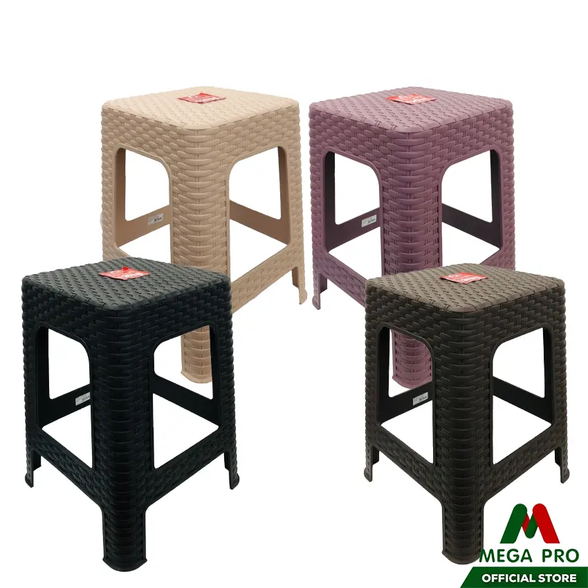 Megapro - เก้าอี้พลาสติกลายหวาย มี4สี เก้าอี้เหลี่ยมหัวกลม ขนาด 28x34x45 ซม.
