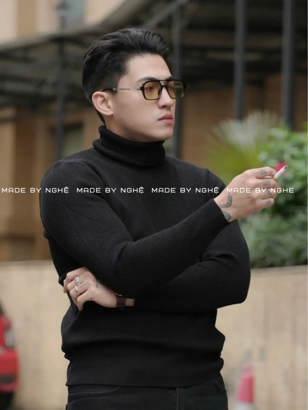 NGHỆ - Áo len nam cao cổ màu đen AL02 chất len tăm dày dặn