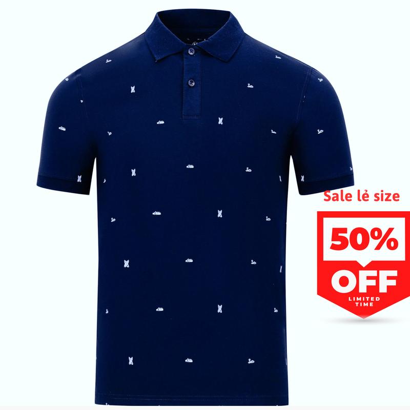 SALE LẺ SIZE Áo polo nam màu navy họa tiết APV231349 chất vải cotton cao cấp co giãn 4 chiều form bodyfit năng động trẻ trung Menswear Top Shirt Áo Thun Có Cổ áopolo nam