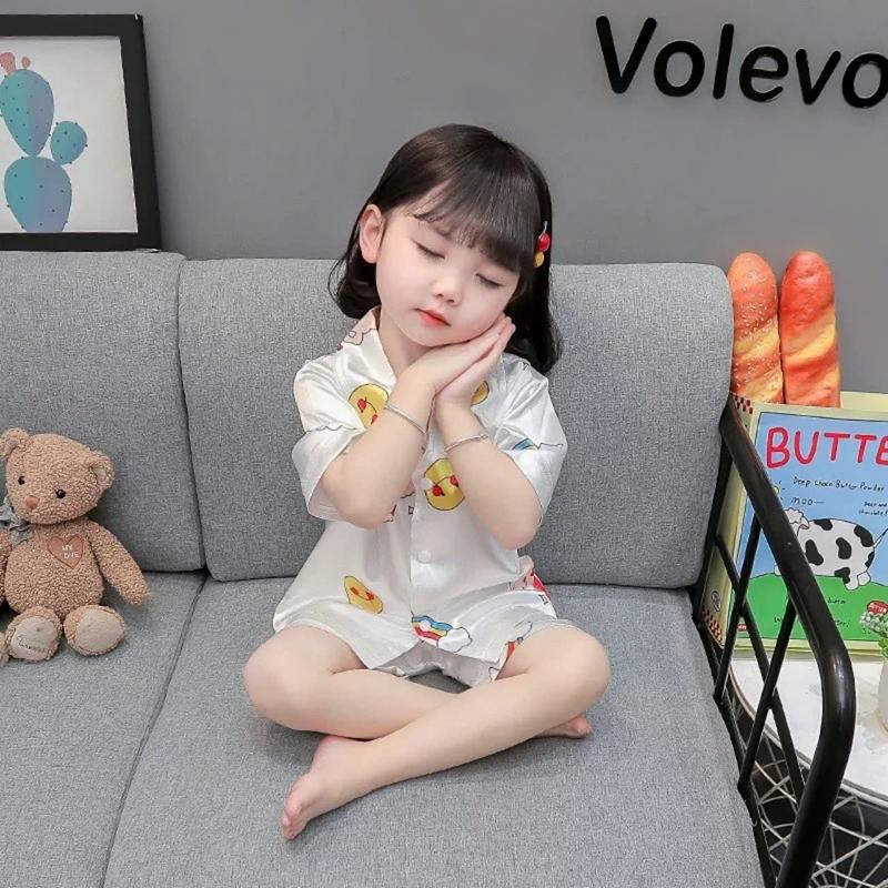 Bộ quần áo cộc tay pijama lụa in hình hoạt hình nhí dễ thương cho bé gái từ 9-33kg 3