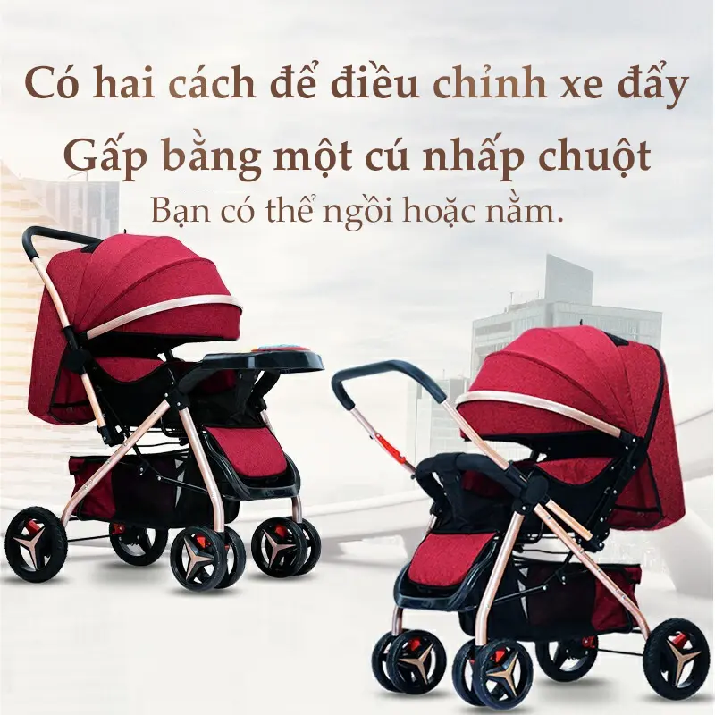 【Còn hàng】beige Xe đẩy cho bé, xe đẩy thế cho bé kèm bàn ăn dặm,gấp gọn, Thích hợp cho mẹ đi mua sắm buổi tối xe đẩy 1