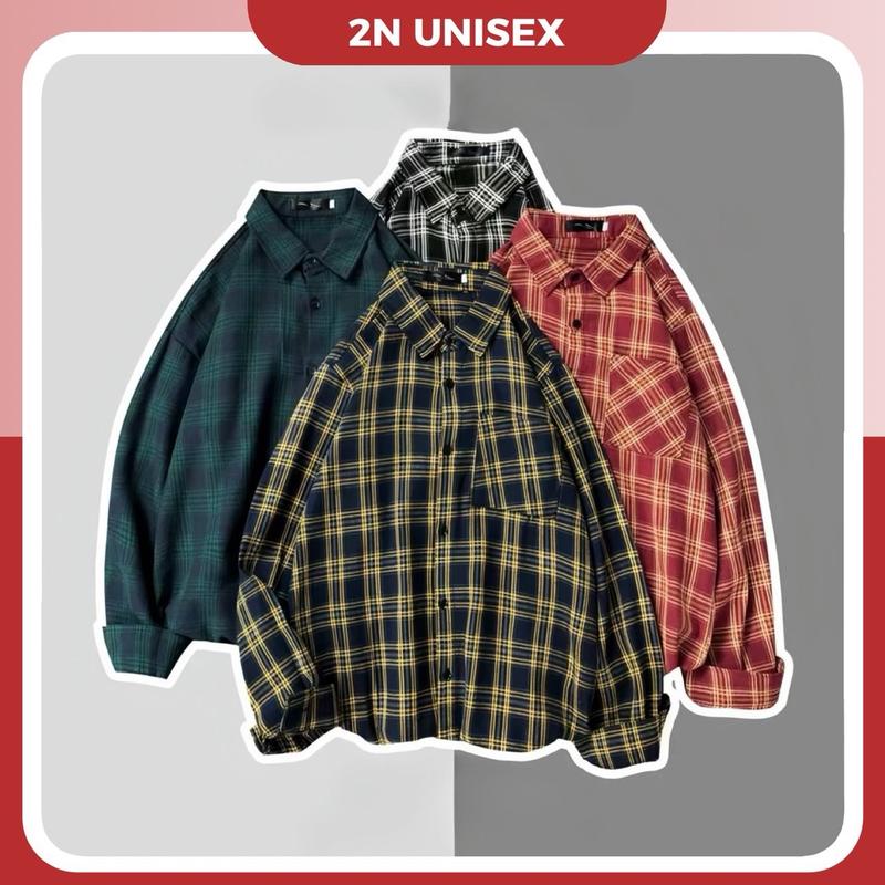  Áo sơ mi nam nữ form rộng kẻ Caro khoác ngoài SM21 – 2N Unisex Menswear Shirt 