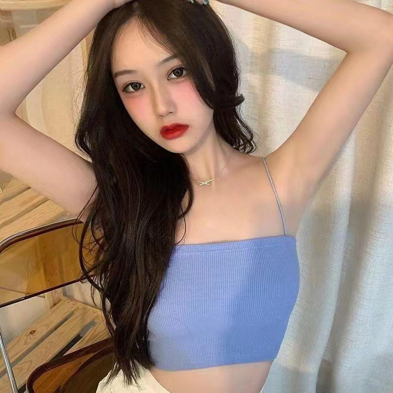 Product Introduction of Solid Color Anti-Exposure Half-Length Small Sling Cropped Tank Top Women Short Bottoming Shirt Wrapped Chest Tube Top Women 25