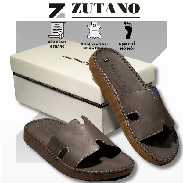2025 Dép Nam Doctor Khâu Viền Thời Trang Êm Chân Bền Zutano ZTN24005 Nhung Đế Bằng Quai Quang Đen Xám Bò DéP Slipper Sandal