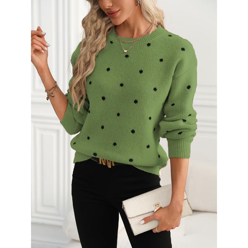 POLKA DOT CREW NECK KNIT PULLOVER SWEATER