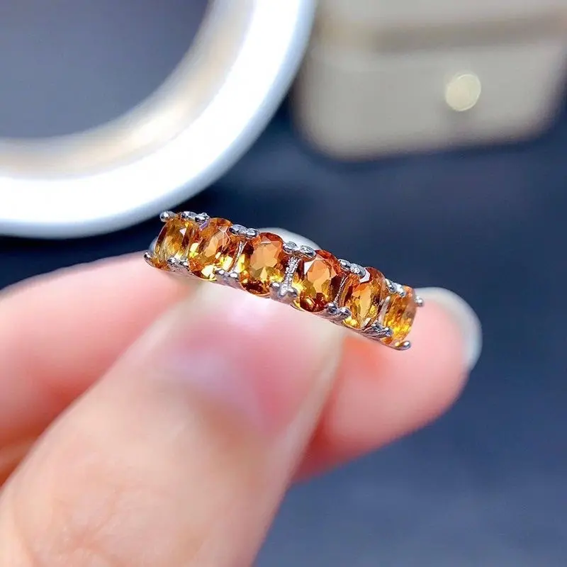 Nhẫn Citrine Wangfu May Mắn Brazil, Thiết Kế Tinh Tế Đơn Giản, Dát Nhiều Hạt, Nhẫn Có Thể Xếp Chồng, Bạc 925, Nhẫn Mở, Giả Tự Nhiên 2