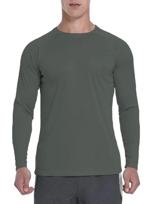 Men's Solid Sun Protection Tee, Casual Long Sleeve Quick Dry  Lime  T-shirt for Outdoor Sports, Breathable Comfortable Men's Sportswear for All Seasons 3