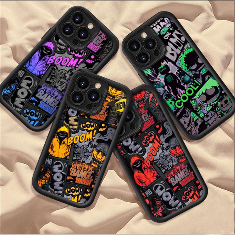 Berlaku untuk Oppo A60 A16 A17 A38 A78 A58 A18 A12 A15 A3s A5s A31 A16K A17k A77s A7 A12e A53 A16S A54S A1K A5 A9 2020 F9 Reno 8T 4GTrendy Comic Graffiti Case 3
