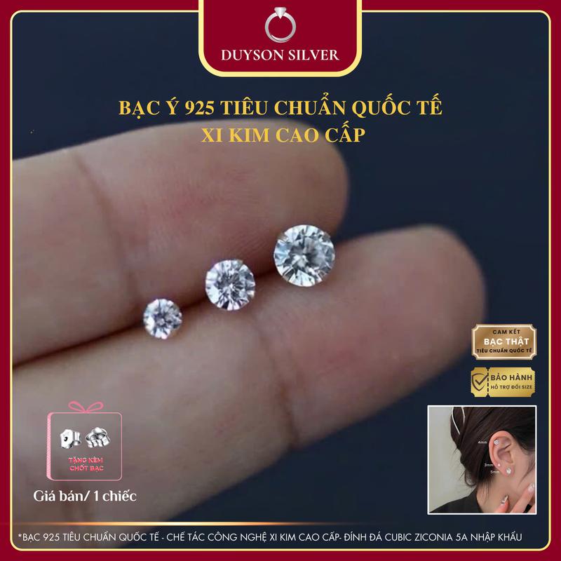 Khuyên tai bạc nam nữ nụ đá tròn, Bông tai bạc Ý 925 nhiều size Duyson Silver