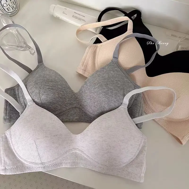 Student bra, high school girls' bra, small chest gathered bra, underwire bra, thin and seamless cotton anti sagging bra